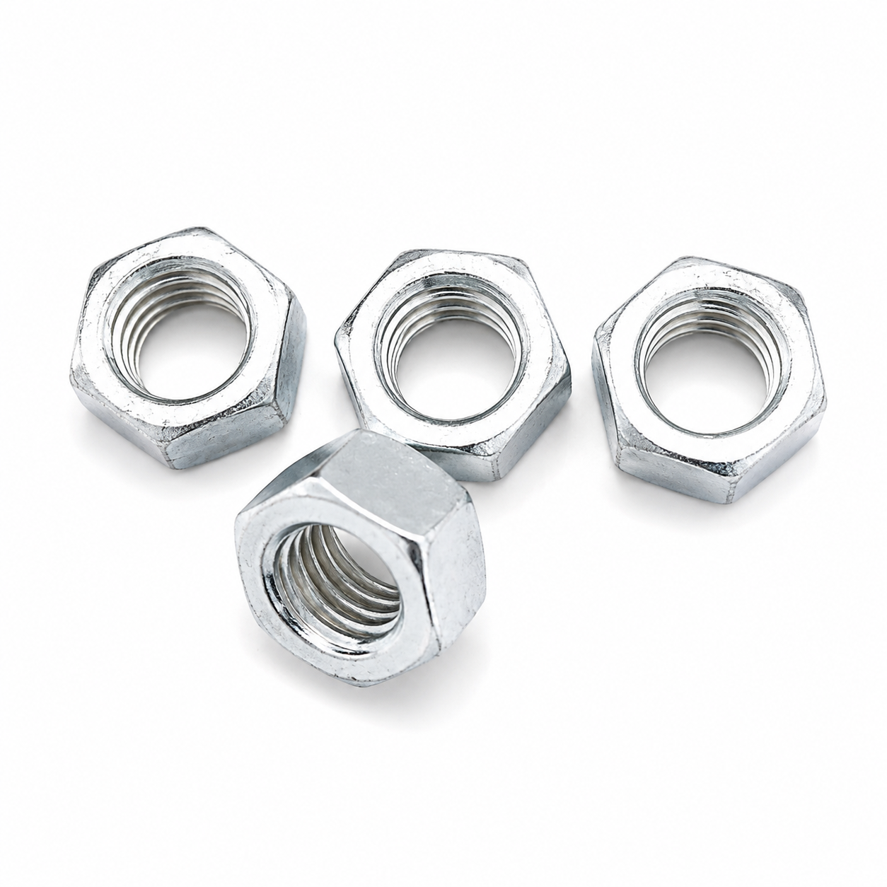 zinc plated hex nuts close up